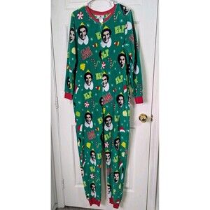 Buddy the ELF One Piece Fleece Pajamas Adult Large Green Rear Flap Christmas